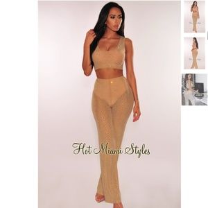 NUDE RHINESTONE TWO PIECE SET NWT HOT MIAMI STYLES